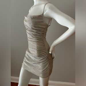 Laundry By Shelli Segal Gold/Silver Metallic Ruched Slip Dress